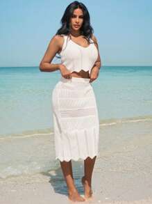 SHEIN Robe de plage pour femme, coupe ajourée, jupe et Top d'été