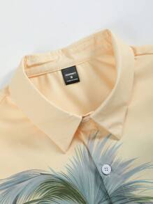 Manfinity RSRT Conjunto de camisa de manga corta y shorts con estampado de palmera para hombres, ideal para vacaciones de verano