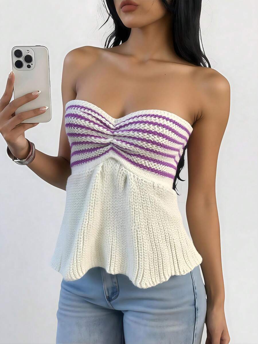 INAWLY Top tubo de punto elegante y sexy sin mangas para mujer, jersey de punto para primavera/verano, otoño e invierno - Multicolor - Ver 1