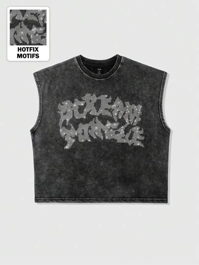 Canottiera da uomo con motivo a diamanti con cristalli, lavata