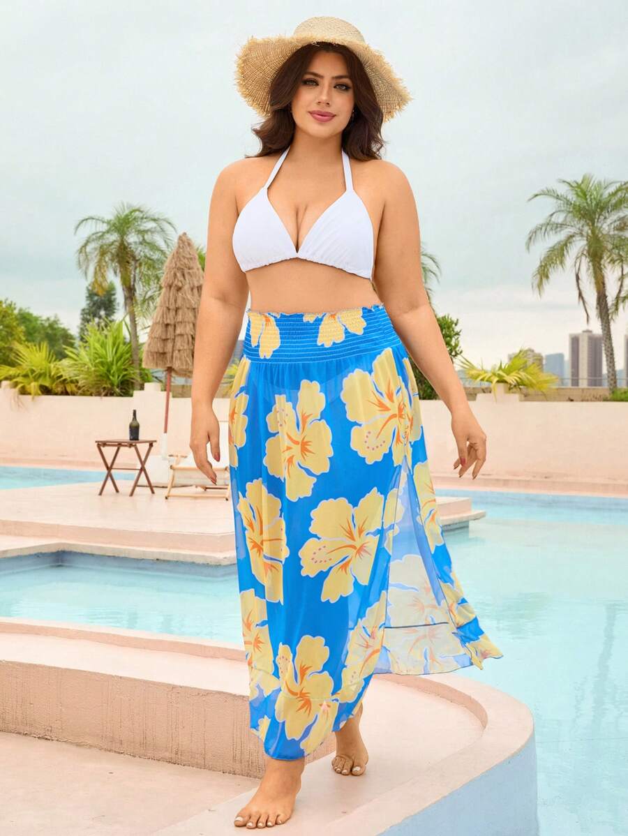 Swim Lushoire Große Größen Damen Strandüberwurf mit Blumenmuster