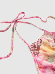 ROMWE Avant Y2K 复古度假海滩女孩豹纹 & 花卉印花女式连衣裙 - 粉色 - 查看 3