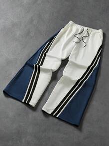 Manfinity Hypemode Men's Casual Modern Color Block Knitted Sweatpants With Zipper Details And Long Length
