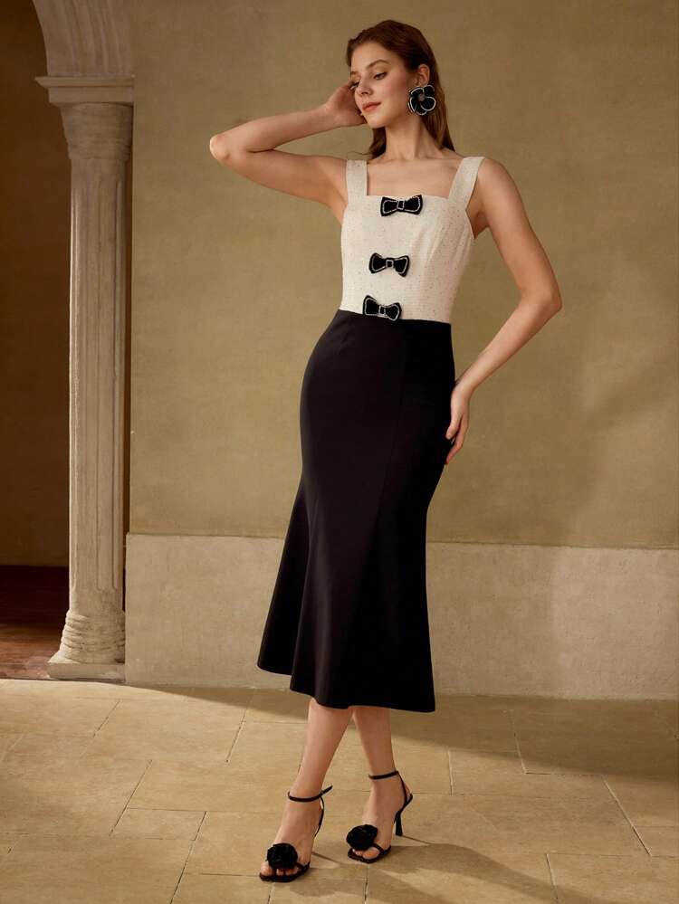 BOW DETAIL BIAS CUT DRESS