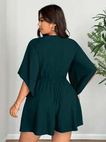 Breezaya Plus Size Solid Deep V Sexy Elegant Jumpsuit, Suitable For Summer - Dark Green - View 6