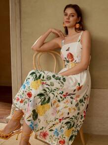 MOTF PREMIUM Kleid mit Blumen Muster und Reißverschluss hinten