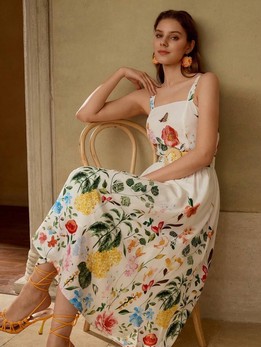 MOTF PREMIUM Kleid mit Blumen Muster und Reißverschluss hinten