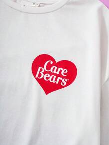 SHEIN X Care Bears Tween Girl White Casual Cute Bear Print Loose Fit T-Shirt, Suitable For Spring And Summer. - White - View 3