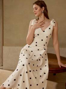 MOTF PREMIUM VESTIDO CON MOÑO A LUNARES DE LINO - Albaricoque - Ver 5