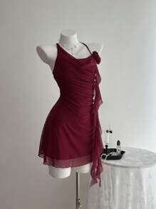 Elamini Spring & Summer Casual Holiday Floral Sheer Back Hollow Mini Dress For Women