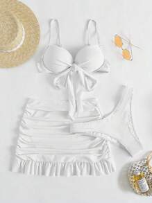 Swim Basics 3pcs/Set Padded Bikini Swimsuit, Simple & Fashionable, Suitable For Summer