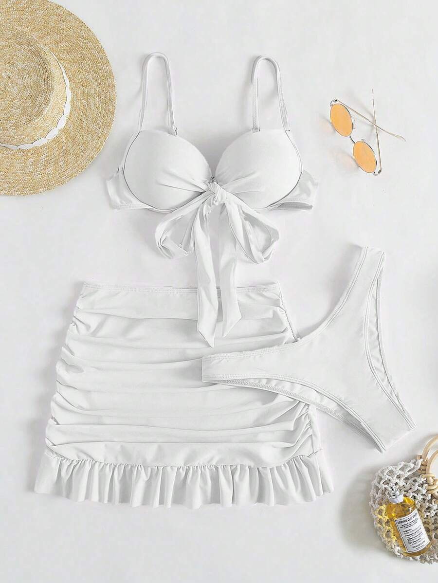 Swim Basics 3pcs/Set Padded Bikini Swimsuit, Simple & Fashionable, Suitable For Summer