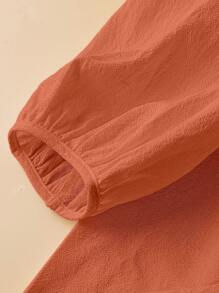 GlowEve 女式白色V领刺绣短袖衬衫 - 橘色 - 查看 5