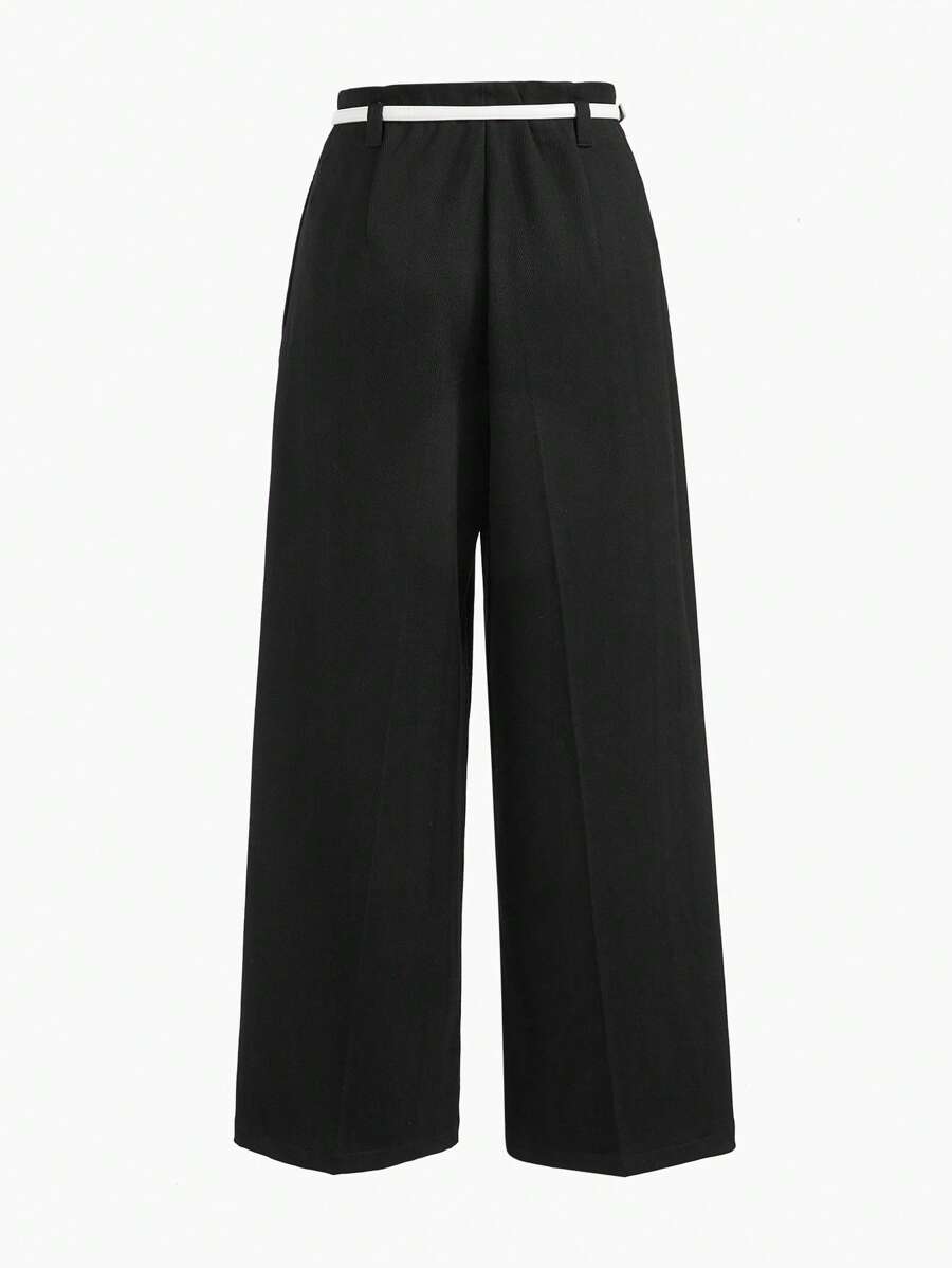 MOTF STUDIO PANTALONES DE TRAJE DE PIERNA RECTA CON PLIEGUE - Negro - Ver 2