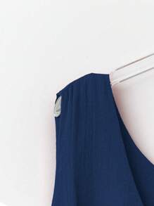 Linhara Áo ba lỗ dây mảnh xếp nếp đôi cổ điển ngọt ngào dành cho kỳ nghỉ bãi biển cỡ lớn dành cho nữ, mùa xuân/hè - Màu xanh hải quân - Xem 4
