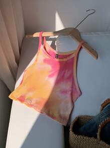 Comfortcana Leisure Vacation Style Tie Dye Rib-Knit Women Summer Cami Top - Pink - View 4