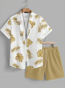 Manfinity RSRT Plant Print Men's Shirt And Shorts Set Men 2 Pieces Set Summer - Multicolor - View 1