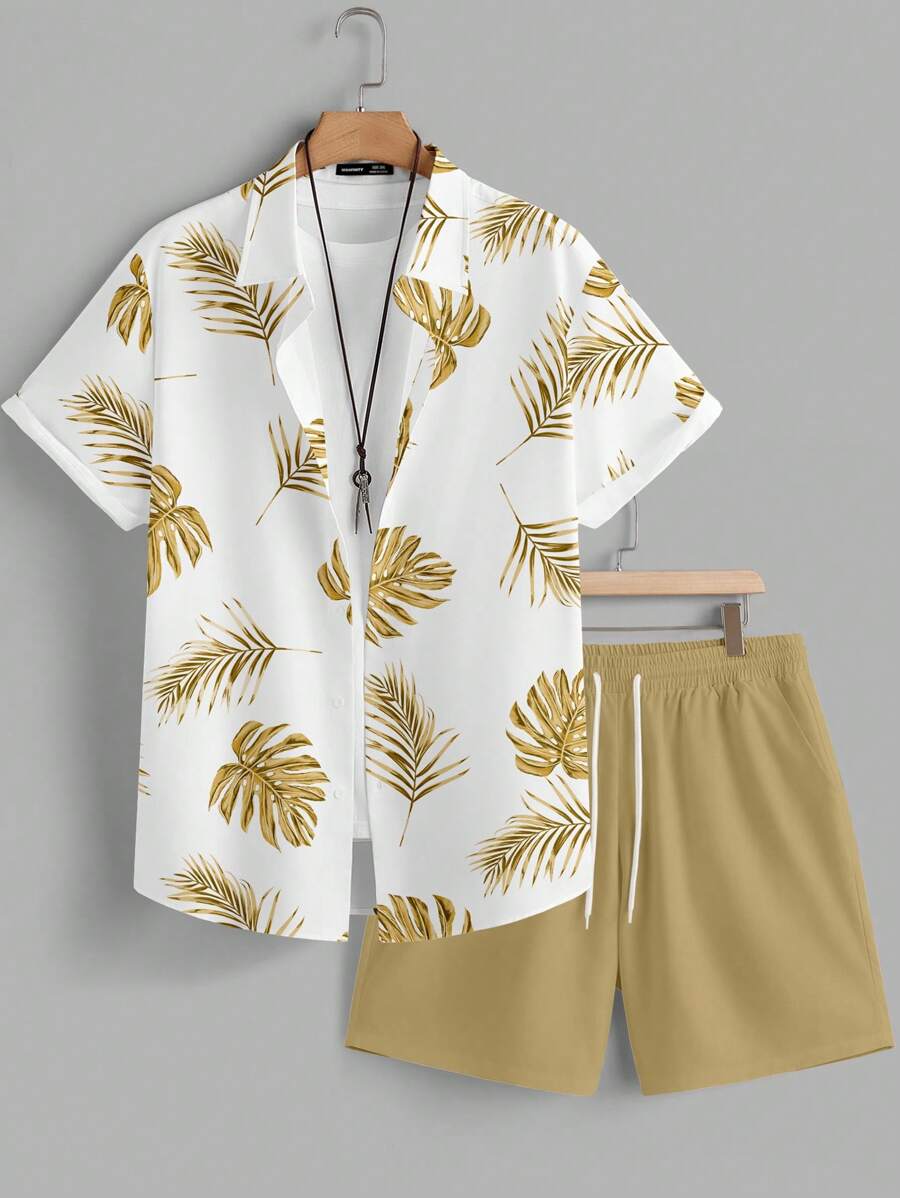 Manfinity RSRT Plant Print Men's Shirt And Shorts Set Men 2 Pieces Set Summer - Multicolor - View 1
