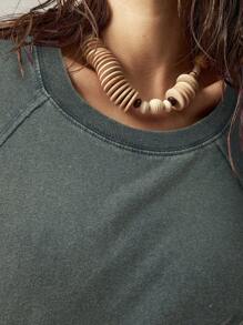 Bohemela Women Vacation Simple Solid Color Raglan Sleeve Short Sleeve T-Shirt - Grey - View 4