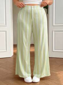 SHEIN EZwear 大码夏季休闲/度假多巴胺彩色条纹裤