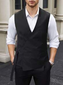 Manfinity Mode 男式不对称剪裁休闲背心（配腰带），学院风