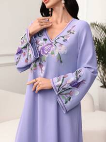 Al Najma 刺绣长袖休闲连衣裙，夏季时尚，端庄 - 紫色 - 查看 1