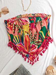 SHEIN VCAY Plus Size Women Tropical Plant Print Tube Top Casual Vacation Fashionable Blouse - Multicolor - View 2