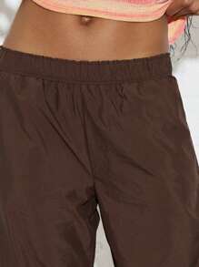 COUREZ 低腰尼龙直筒裤 Y2K 休闲节日女裤 - 棕色 - 查看 8