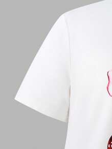 Conjunto de 2 piezas para niñas pre-adolescentes con blusa de cuello redondo de manga corta con estampado de cerezas y pantalones cargo en rojo y blanco