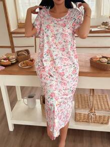 女士全身花卉印花圆领休闲短袖睡裙娃娃装，完美夏日，Moo Moo - 彩色 - 查看 6