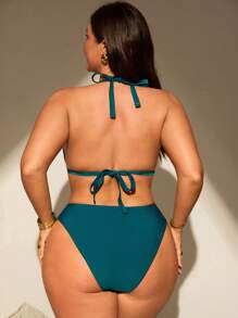 SHEIN Swim Curve Plus Size Women Casual Vacation Swimsuit Set For Summer