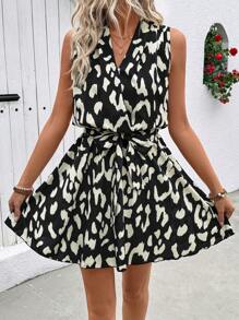 EMERY ROSE Women's Casual Vacation Leopard Print Halter Neck Sleeveless Dress - Black - View 3