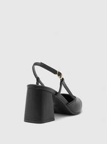 CUCCOO BIZCHIC Sapatos Mule de Salto Médio Reforçado de Bico Fino Clássico e Simples Femininos, na Cor Preta, Adequados para Ir e Vir do Trabalho, Encontros, Festas, Férias, Casamentos