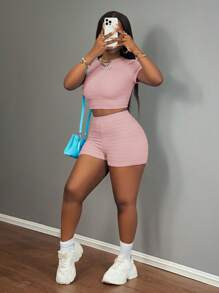 Slaydiva Women Two Pieces Outfits For Daily Wear - Pink - View 6