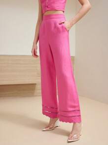 MOTF STUDIO LINEN SCALLOP HEM SUIT PANTS - Pink - View 5