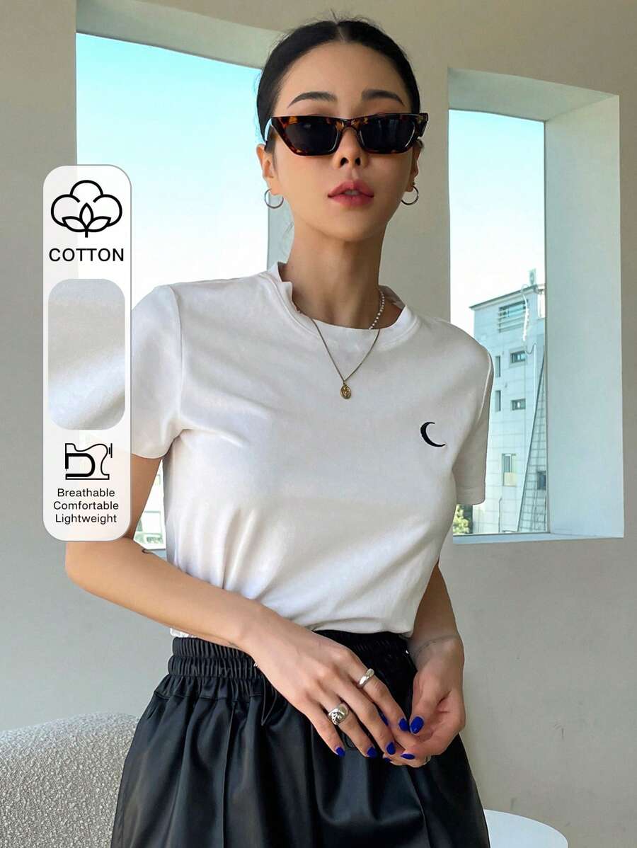 DAZY Camiseta con bordado de luna - Blanco - Ver 1