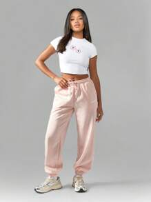 Missguided x Playboy Pantalones jogger cómodos de felpa, pantalones de descanso atléticos, cintura elástica, tobillos con puño, para invierno, otoño, entrenamiento, correr, gimnasio, estilo casual urbano
