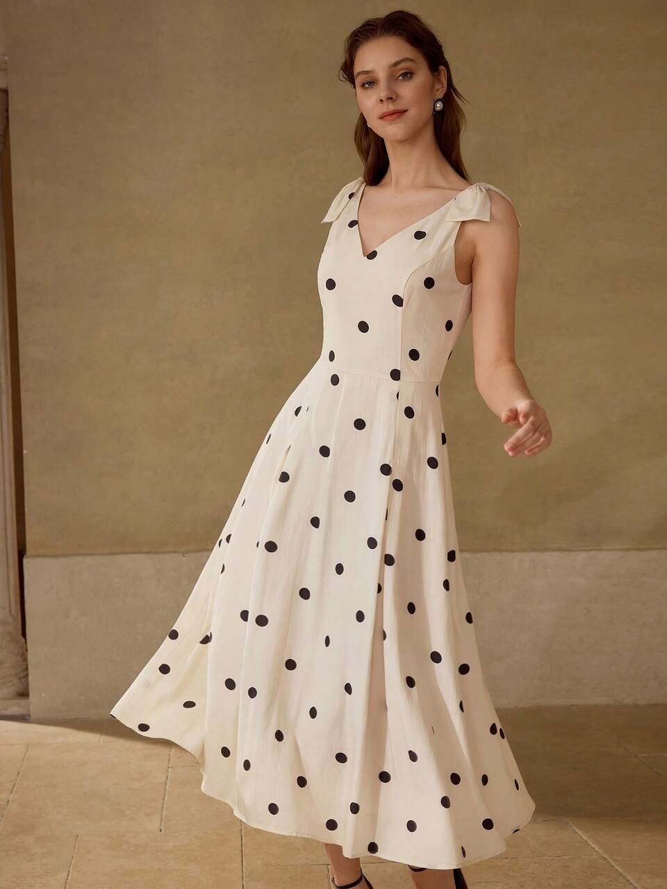 LINEN POLKA DOT BOW TIE DRESS,GRADUATION DRESSES