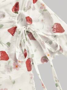 ROMWE Kawaii Top Tomara que Caia Assimétrico de Verão com Estampa de Morango, Estilo Y2K, Tecido de Tule