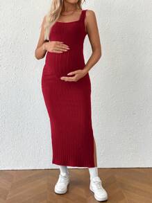 SHEIN Vestido de playa ajustado sin mangas con detalle de nudo en la espalda y color liso para embarazadas