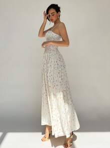 Vestido de tirantes estilo línea A con estampado floral menudo para mujer, primavera/verano - Multicolor - Ver 5