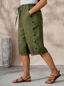 Linhara Pantaloni 3/4 di stile country, in tessuto strutturato, taglie comode