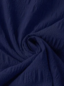 SHEIN LUNE 大码女式休闲A字纹理面料盖袖圆领连衣裙 - 藏蓝色 - 查看 3