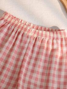 2件套少女卡通小狗蝴蝶结印花针织休闲长袖衬衫和长裤睡衣套装 - 白色 - 查看 5