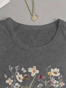 INAWLY Women Casual Flower Print Round Neck T-Shirt, Suitable For Spring And Autumn