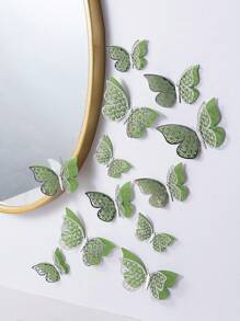 12 件可折叠双层绿色蝴蝶贴纸，空心纸墙面装饰贴纸，用于家居装饰，贴纸，墙贴花，用于家居装饰的乙烯基贴花，春季装饰品让您的家焕然一新，拉玛装饰贴纸 - 彩色 - 查看 4