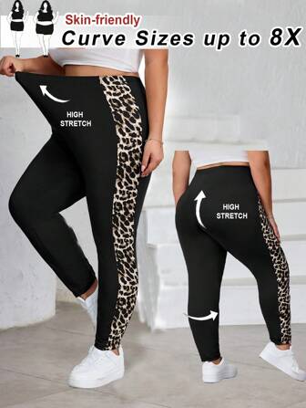 SHEIN CURVE+ Plusstorlek Enfärgade Basic Damleggings Casual Outdoor, Curve Plus, Boho Semester