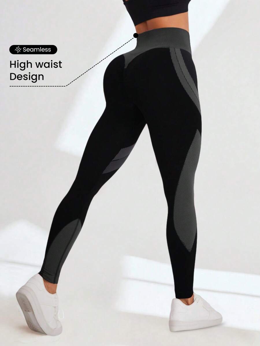 Easithlete 女士纯色简约日常运动紧身裤瑜伽女裤 - 黑色 - 查看 1