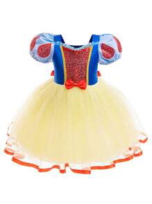 Girls' Sequin Tulle Puff Sleeve Princess Party Dress For Children Stage Performance - Blue - View 4
