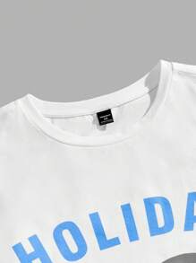 EASEVO Conjunto de camiseta de manga corta y pantalones cortos con estampado de frutas y letras para hombres de talla grande - Blanco - Ver 3